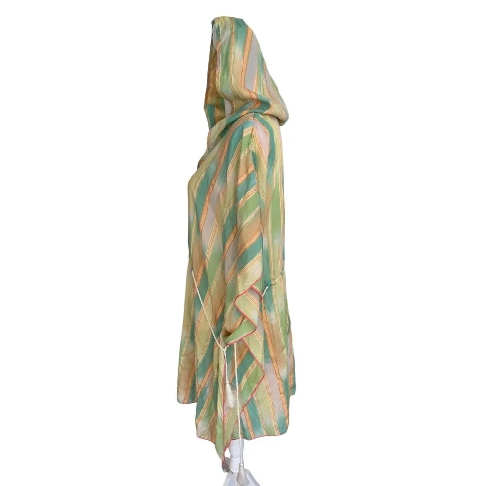 Anthropologie Lilka Pastel Yarn Dyed Tunic Poncho Green Cotton Oversized Size XS